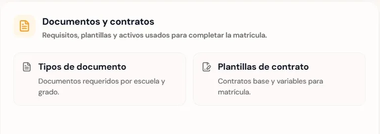 Vista de configuración de documentos y contratos en UpperSeat